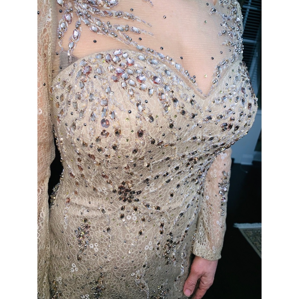 Beaded Lace Floor Length Mother of the Bride Gown - Picture 8 of 8
